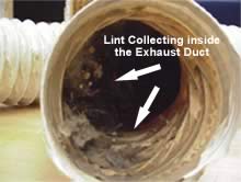 Lint collecting inside the exhaust duct